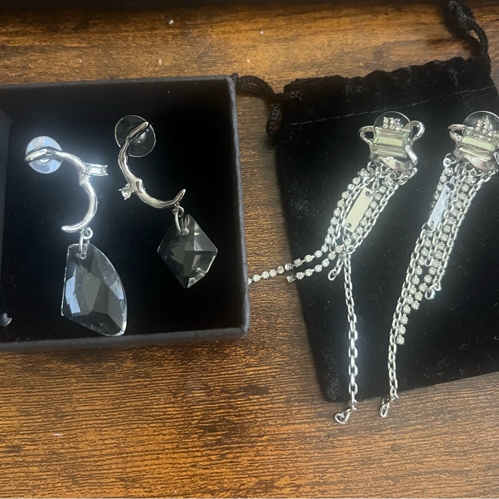 Earrings Bundle - Tassel Earrings + Clear White Crystal Drop Earrings